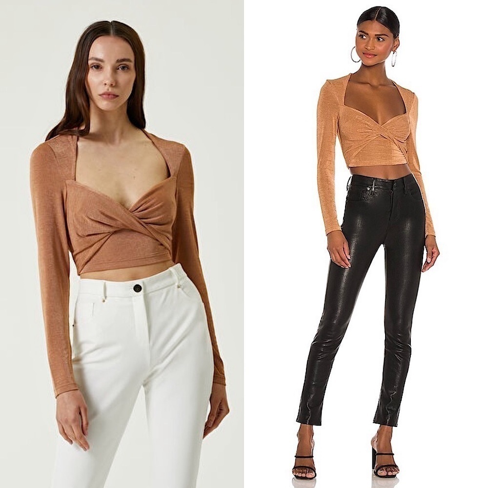 SIGNIFICANT OTHER 90s Knit Long Sleeve Twist Front Sweetheart Neck Crop Top L